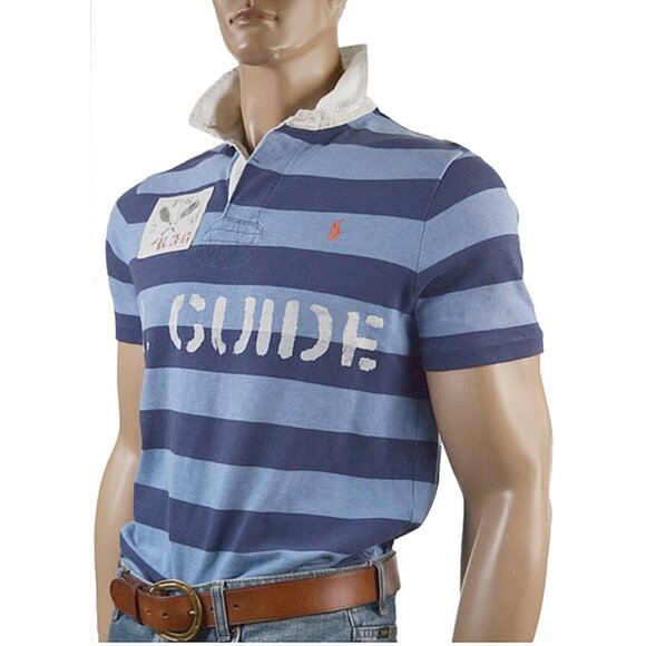 NEW Vintage $145 Polo Ralph Lauren Rugby Shirt Blue Stripe Huge RL Guide Graphic - Picture 1 of 4